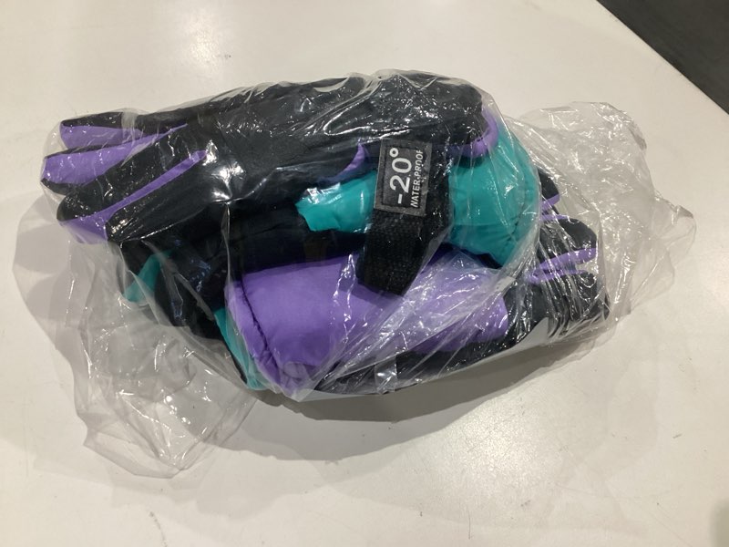 Condition photo showing Good Condition for satinior 2 pairs kids waterproof winter snow gloves ski gloves for boy girl outdoor warm thickening snowboar light purple, cyan 6-10 years