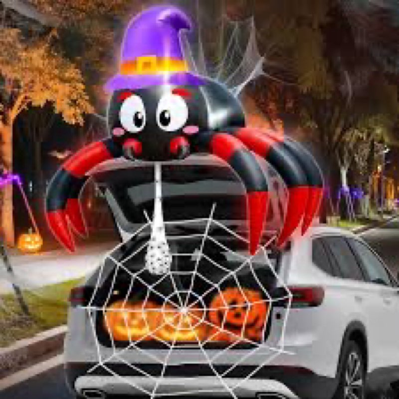 3 FT Halloween Inflatables Spider Trunk Or Treat Car Decorations Kit Built-in LEDs Blow Up Spider wi