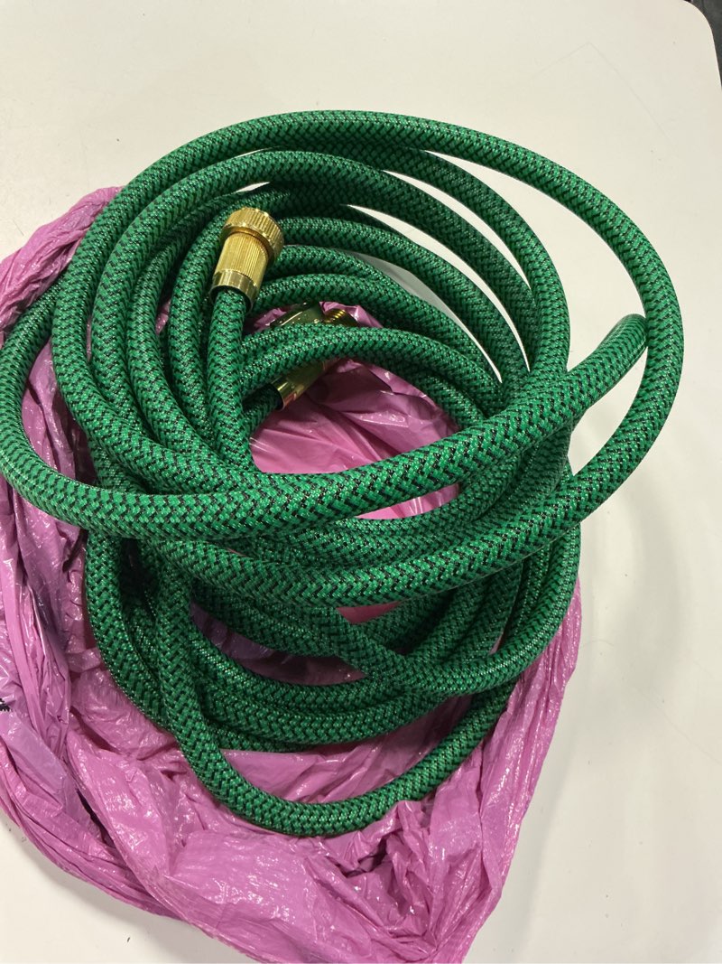 Condition photo showing As Is for 30ft heavy duty garden hose, non-expandable flexible kink-resistant water hose, high-density fabric, leak-proof metal connector for patio lawn car wash
