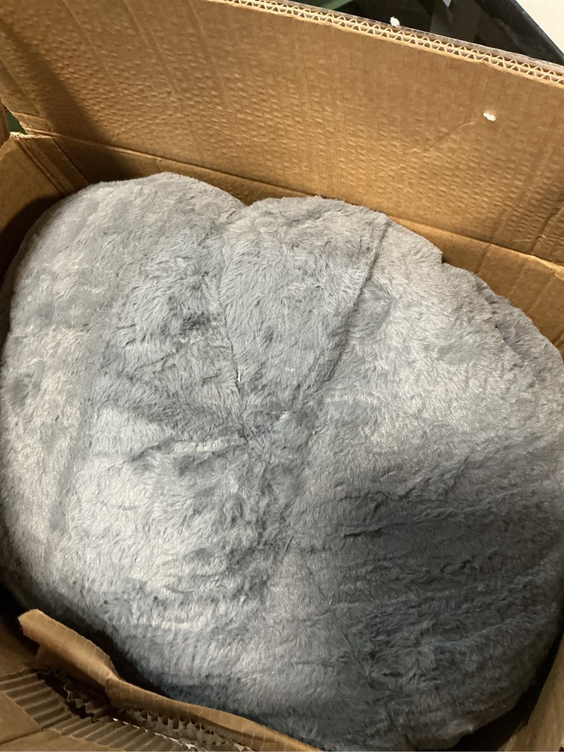 Condition photo showing As Is for MAXYOYO Kids Bean Bag Chair, Floral Shaped Bean Bag Sofa, Plush Faux Fur Toddler Couch with Petal Backrest for Boys Girls, Stuffed Cozy Sofa for Nursery, Bedroom, Grey