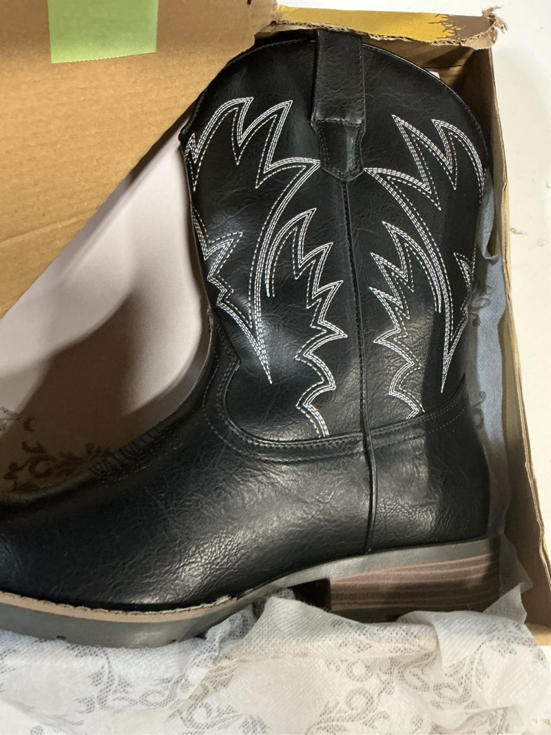 Condition photo showing New/Like New for IUV Cowboy Boots For Men Square Toe Western Boot Durable Retro Classic Embroidered Pull On Boot Slip Resistant Country Boots 8 Matte Black (SIMILAR NO SAME)