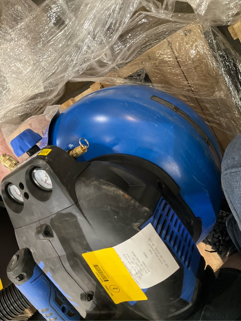 Condition photo showing As Is for kobalt 6-gallon portable electric 175 psi pancake air compressor