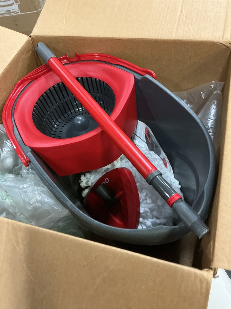 Condition photo showing As Is for o-cedar easywring microfiber spin mop, bucket floor cleaning system, red, gray, standard easywring spin mop & bucket