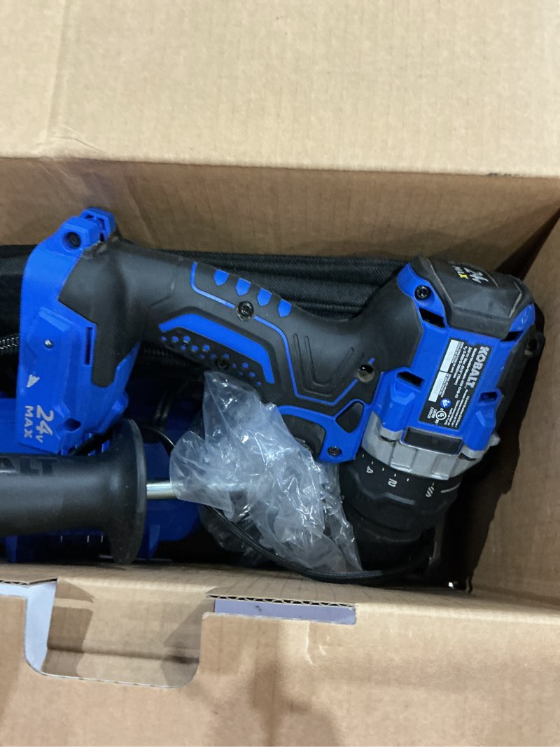 Condition photo showing As Is for kobalt 24-volt 1/2-in keyless brushless cordless drill (1-battery, charger and soft bag included)