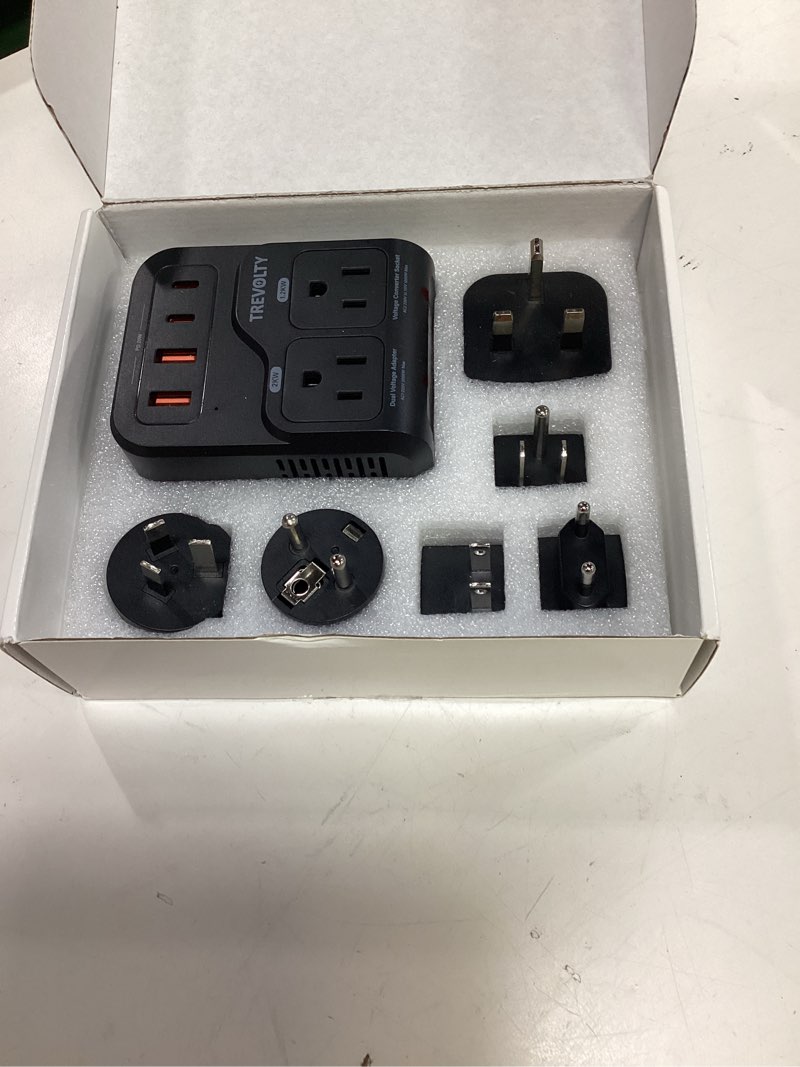 Condition photo showing Good Condition for 2000w voltage converter us to europe, 220v to 110v converter for hair dryer, 7-in-1 european travel plug adapter with 3ac/2usb-a/2usb-c (pd20w), travel essentials (black) (black)