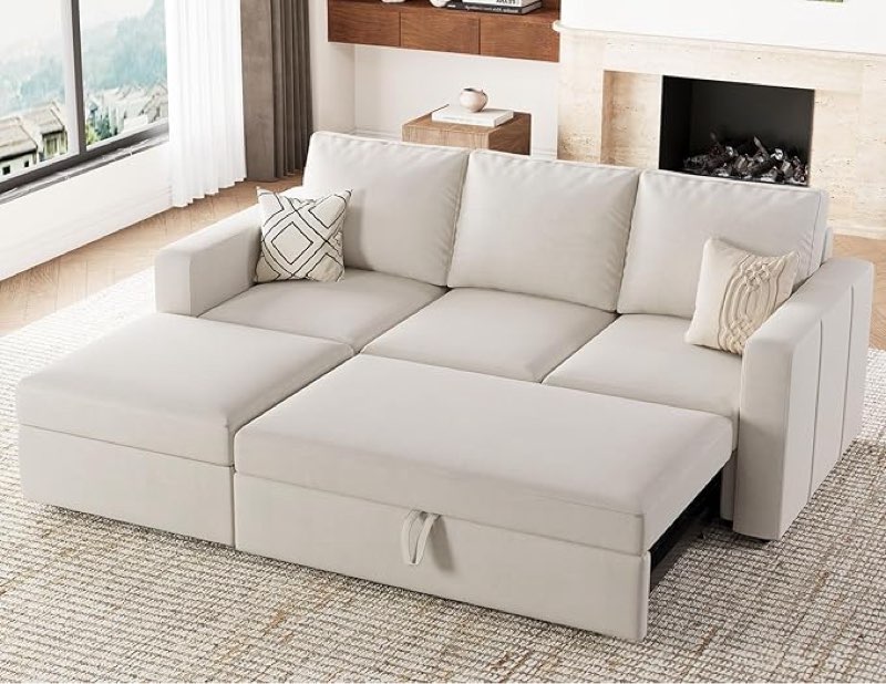 Belffin Modular Sectional Sleeper Sofa with Pull Out Couch, L Shaped Sleeper Pull Out Bed, Convertible Sectional Couches for Living Room, Beige