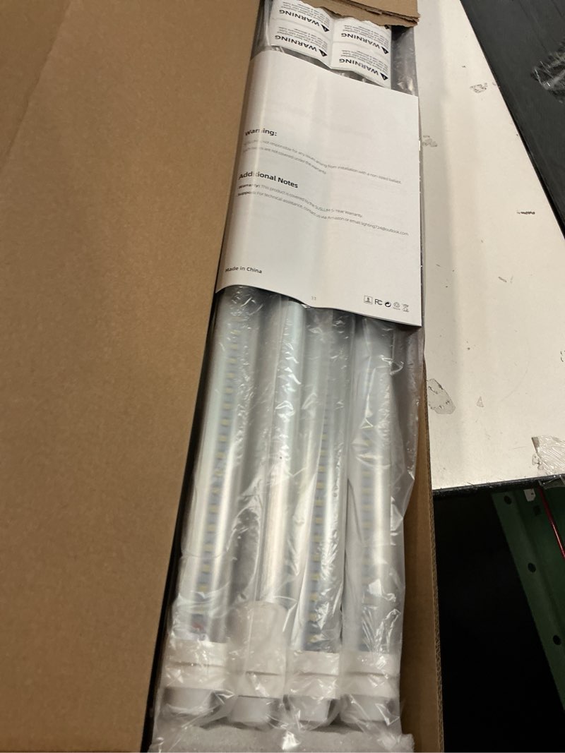 Condition photo showing As Is for Fluorescent Light Bulbs 48 inch,T8 LED Bulbs 4 Foot Type A+B,24W 3200LM 6500K Clear Cover Super Bright,Single and Double End Powered,T8 T10 T12 Fluorescent Bulbs Replacemen(6-Pack) Clear Cover 8 Pack