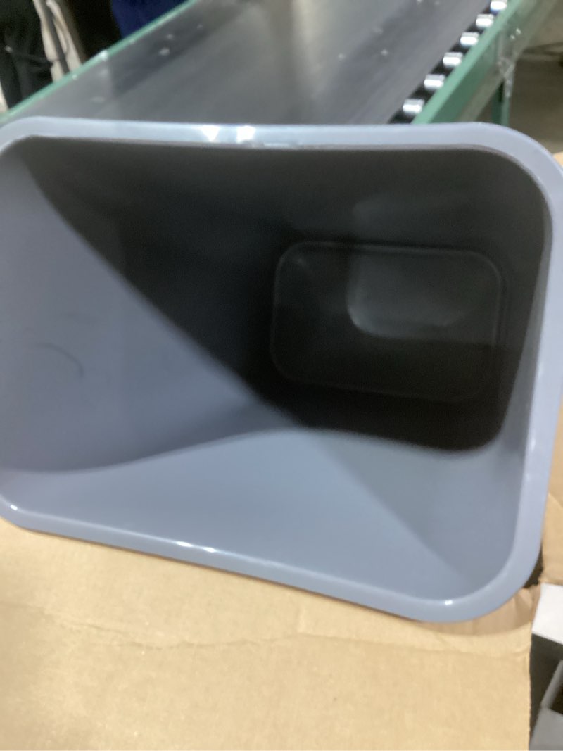 Condition photo showing As Is for Amazon Basics Lightweight Rectangular Commercial Office Wastebasket, 10 Gallons, Grey Grey 10 Gallon (Pack of 1)
