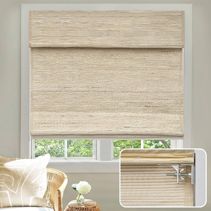 UNISHADES 100% Blackout No Tools No Drill Cordless Roman Shades for Windows, Size 35 1/4" W × 60" H 