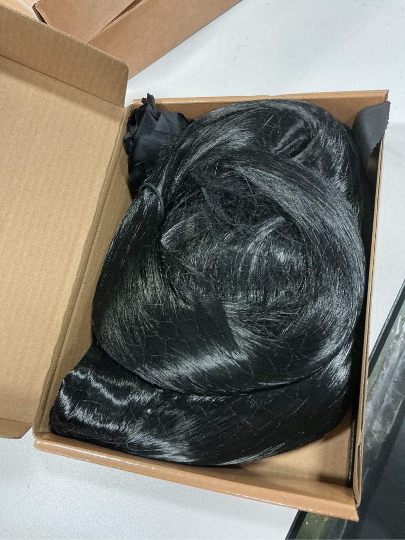 Condition photo showing New/Like New for Black Wig for Costume Women with Black Rose 27'' Long Black Straight Hair Wig for Women Cute Natural Synthetic Wigs for Halloween Costume Party SL015BK