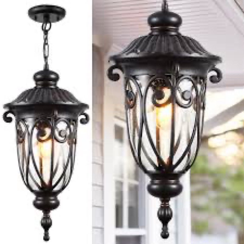 VIANIS Extra Large Outdoor Pendant Lights for Porch, 21.3 in Hanging Light, Waterproof Black Hanging ( incomplete ) 