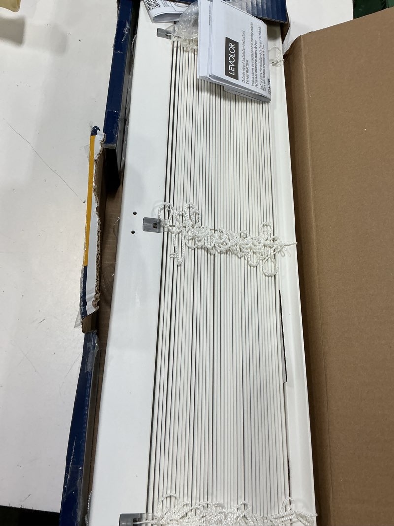Condition photo showing Good Condition for levolor trim+go 2-in slat width 31-in x 64-in cordless white faux wood room darkening horizontal blinds