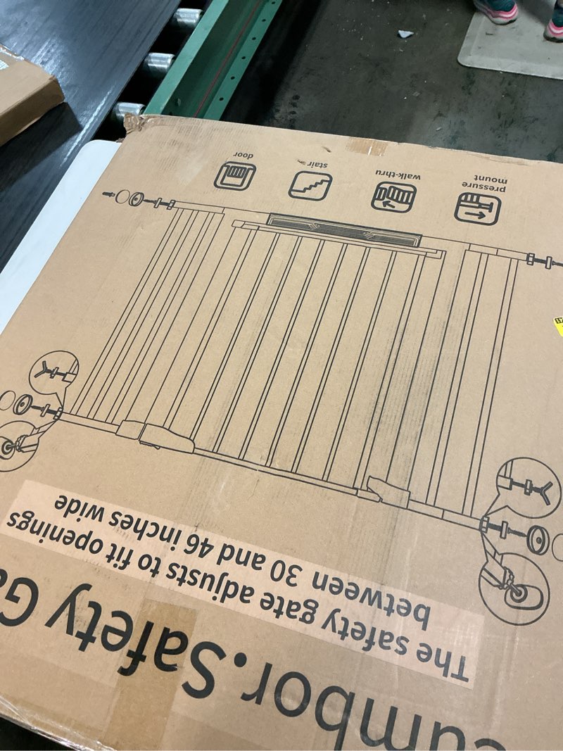 Condition photo showing New/Like New for cumbor 29.7-46" baby gate for stairs, toddler safety essentials for the house, auto close dog gate for doorways, mom's choice awards winner-easy install pressure mounted pet gates for dogs, white white 29.7"-46"w x 30.5"h