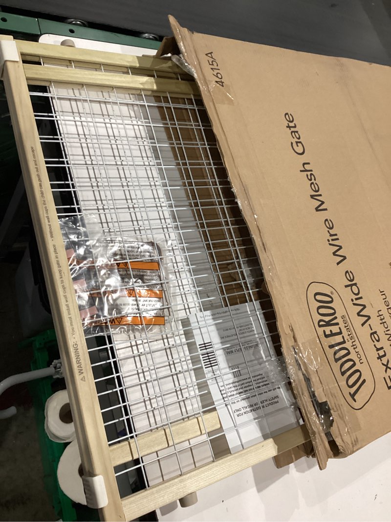 Condition photo showing Good Condition for toddleroo by north states - extra-wide wire mesh wooden baby gate: pressure mounted baby gate for doorways - adjustable 29.5 to 50 inches wide - 31 inches tall