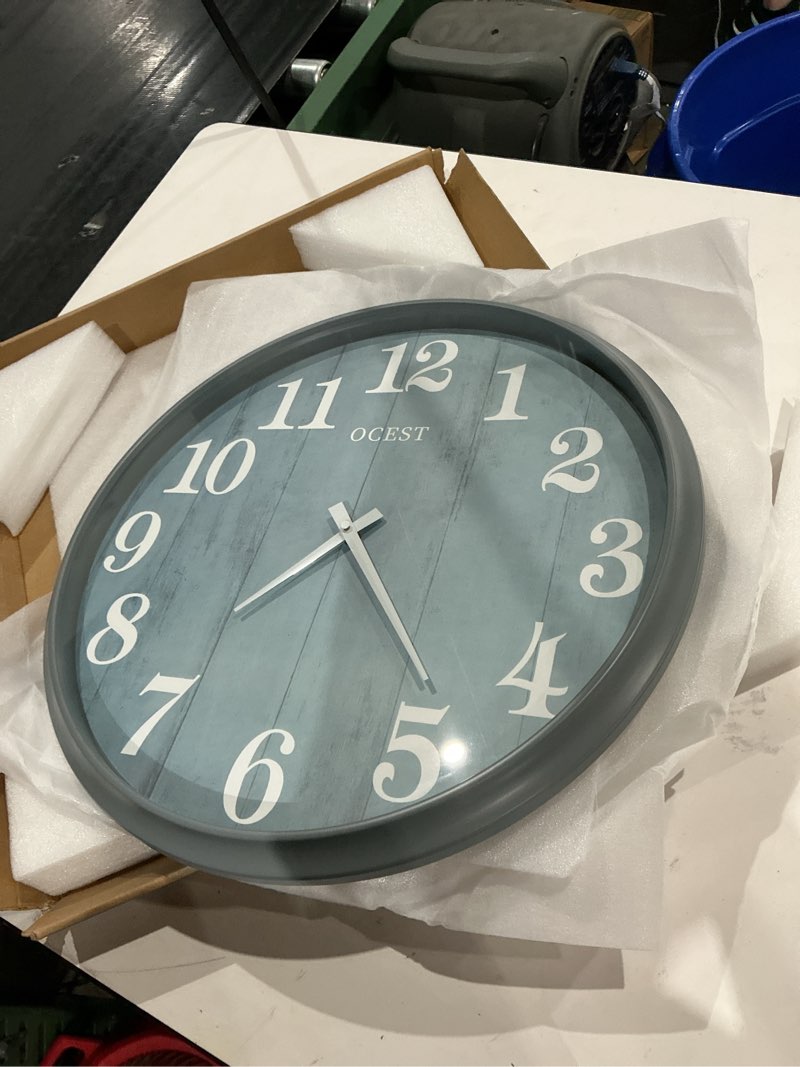 Condition photo showing As Is for ocest 18 inch large indoor outdoor clock, waterproof silent oversized wall clock, battery operated for garden pool patio living room office decorative (morden)