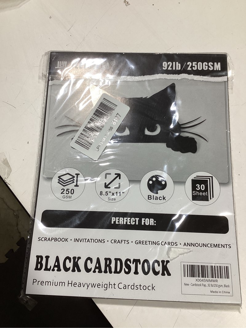 Condition photo showing As Is for 30 Sheets Black Cardstock, 8.5 x 11 Card Stock, 92lb/250gsm Thick Cover Stock, Heavyweight Printer Paper for Invitations, Scrapbooking, Crafting, DIY Projects, Decoration and Drawing Black Cardstock 30 Sheet 8.5x11 inch