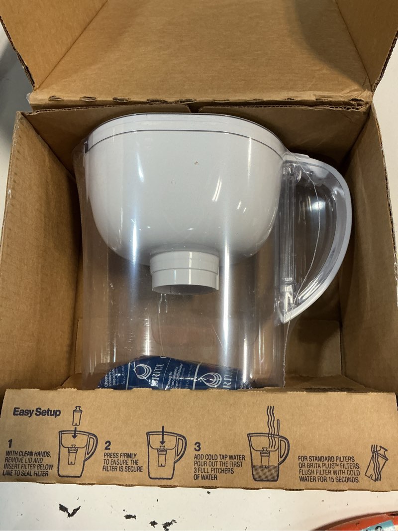 Condition photo showing New/Like New for brita water pitcher, everyday elite filter, removes 99% of lead, includes 1 filter, 10-cup capacity, white