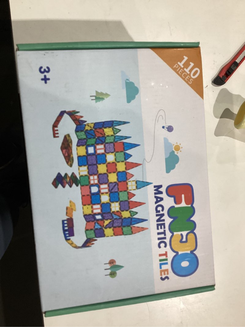 Condition photo showing New/Like New for FNJO Magnetic Tiles, 110PCS Magnet Building Set, Magnetic Building Blocks,Construction STEM Learning and Playing Toys for Kids, Montessori Toy for Preschool Boys Girls