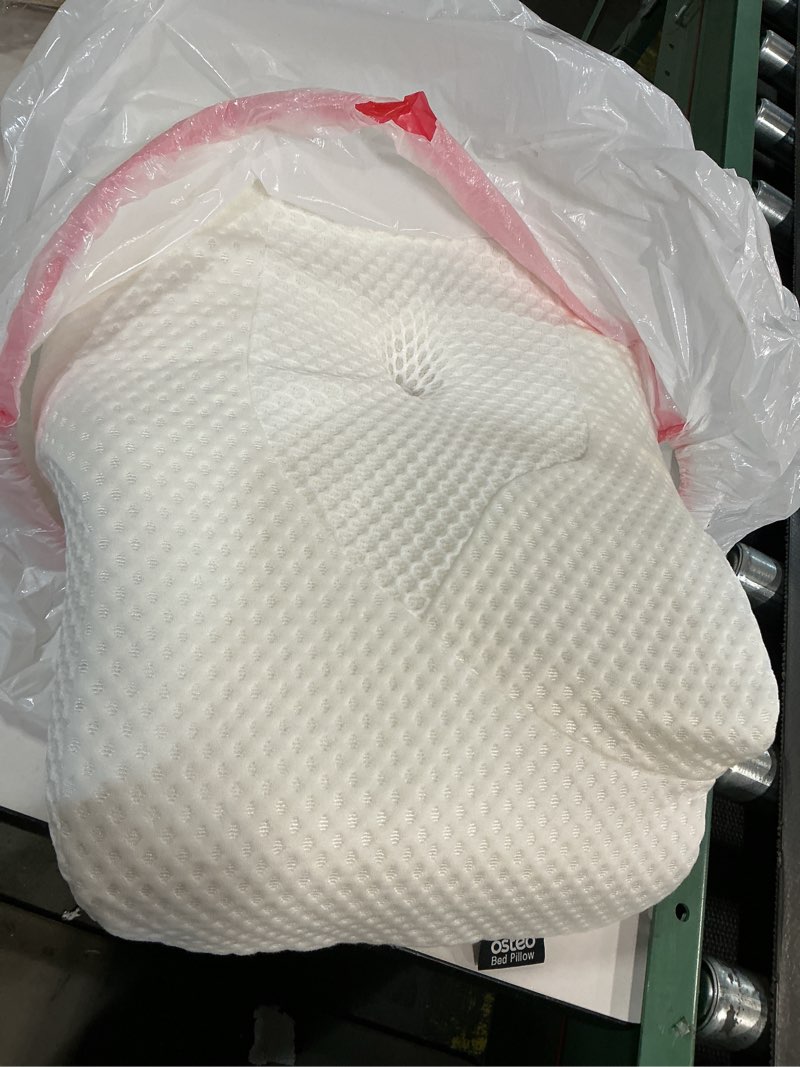 Condition photo showing As Is for Osteo Cervical Pillow for Neck Pain Relief, Hollow Design Odorless Memory Foam Pillows with Cooling Case, Adjustable Orthopedic Bed Pillow for Sleeping, Support for Side Back Sleepers Standard High(24.5*16.5*5.2/4.1 inches) White