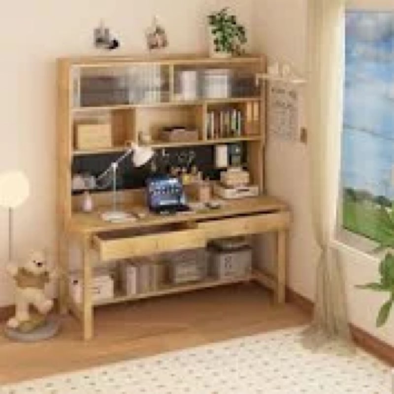 Kids Desk Rectangle Writing Desk Child Computer Learning Desk With Hutch