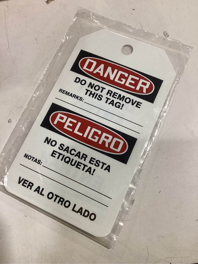 Condition photo showing Good Condition for Accuform TMS111CTM PF-Cardstock Bilingual Spanish Safety Tag, Legend "Danger DO NOT Enter", 5.75" Length x 3.25" Width x 0.010" Thickness, Red/Black on White (Pack of 5)