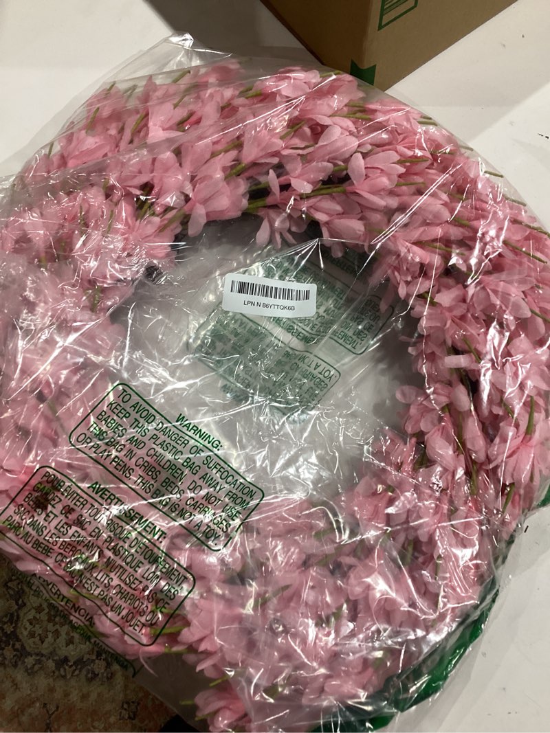 Condition photo showing Good Condition for 26 inch spring wreaths for front door large valentines spring door wreath easter wild floral summer wreaths outside all season for farmhouse porch wall wedding living room home decor(pink) pink-x