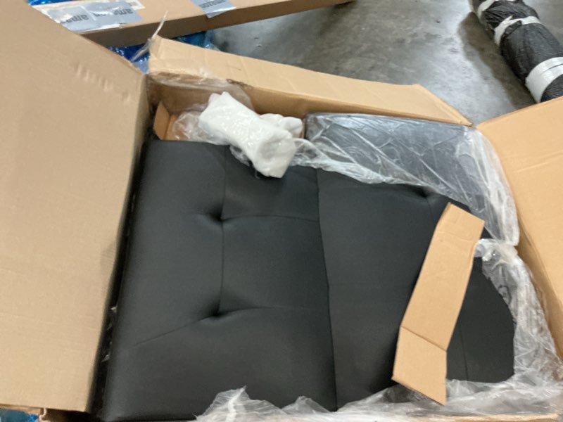 Condition photo showing As Is for  Click to see full view                  3+    6 VIDEOS Yaheetech Convertible Sofa Bed Adjustable Fabric Couch Sleeper Modern Recliner Reversible Loveseat Folding Daybed Guest Bed, Removable Armrests, Cup Holders, 3 Angles, 772lb Capacity, Black(incomplete)