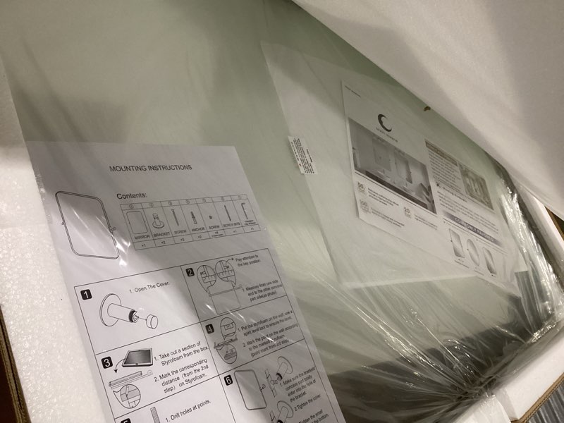 Condition photo showing New/Like New for MOON MIRROR 24" x 36" Brushed Nickel Metal Framed Pivot Rectangle Bathroom Mirror, Silver Tilting Rounded Rectangular Vanity Mirror for Wall Mounted Hangs Vertical(Overall 27.75" x 36") Brushed Nickel 36"L x 24"W