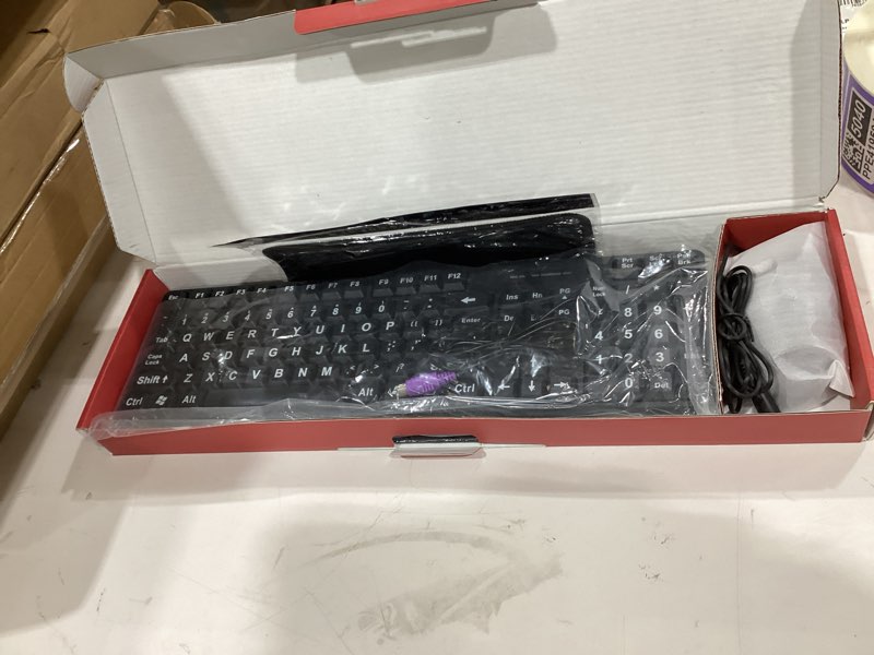 Condition photo showing New/Like New for mcsaite wired ps2 104 keys computer keyboard and mouse combo - big print letters - 3 in1 - with mouse pad