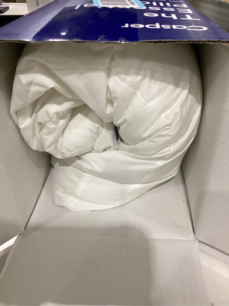 Condition photo showing As Is for casper sleep essential pillow, standard size – medium soft feel, down-alternative fill, supports side, back & stomach sleepers standard essential pillow single pack