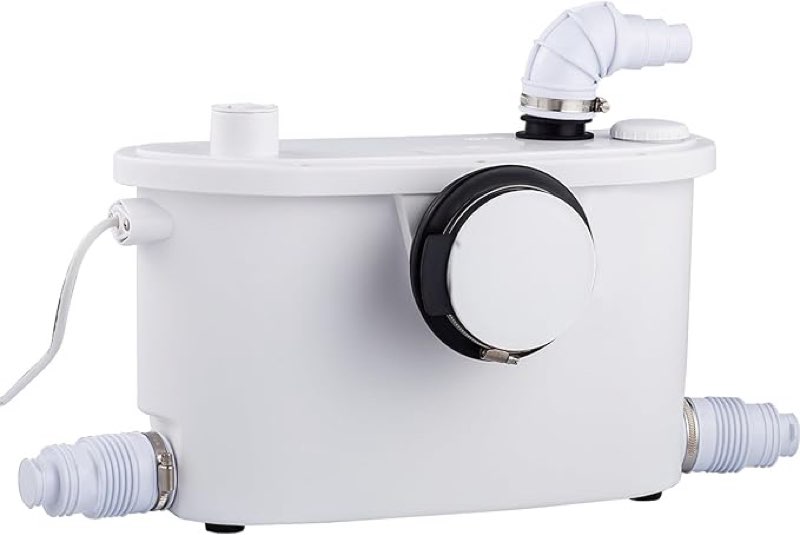 macerator pump for upflush macerating toilet, 4 water inlets for toilet | kitchen | sink | bathtub | laundry machine, sharp stainless steel blade water disposal sewage pump