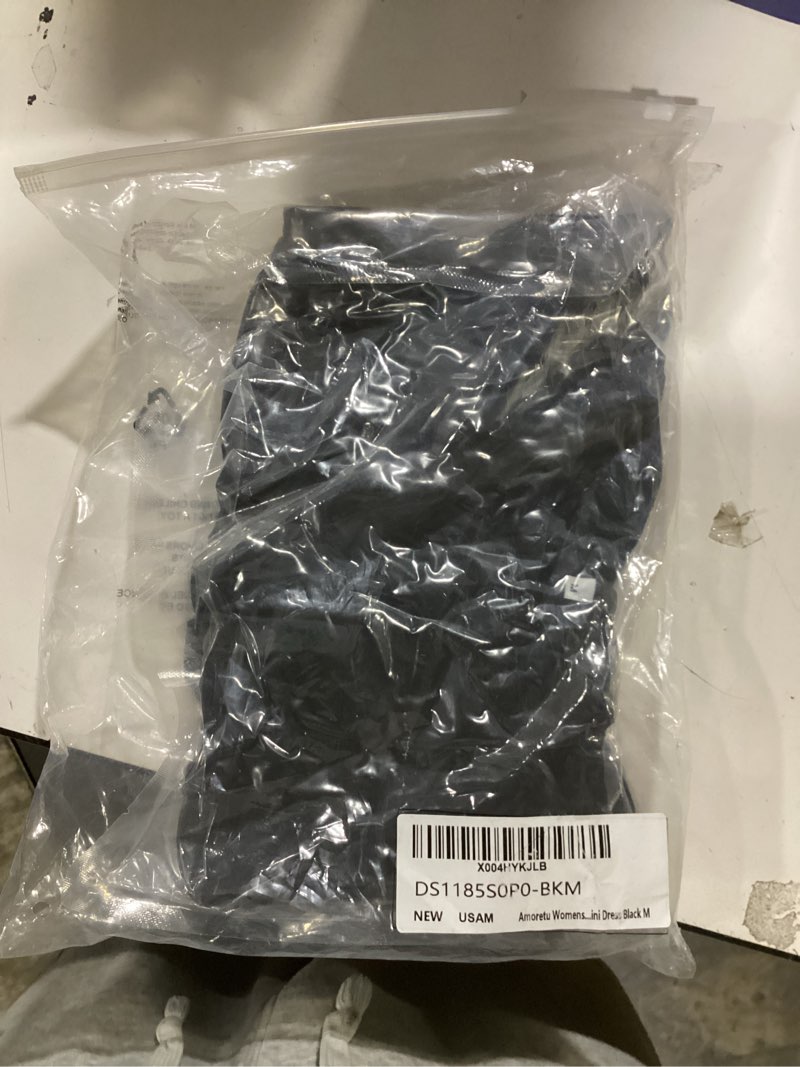 Condition photo showing New/Like New for Amoretu Women's Summer Sweetheart Neckline Sexy Dress Short Sleeve Flowy A-Line Low Cut Going Out Mini Dresses (Black, M)