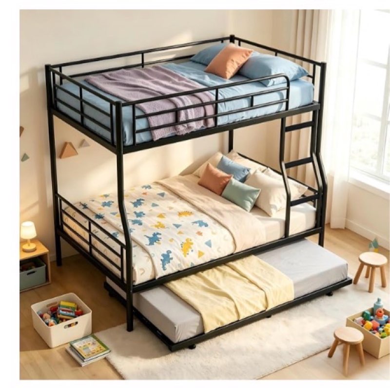 full over queen bunk bed with trundle and full length guardrails for kids/teens, adults, sturdy metal bed frame with ladder, easy to assemble, space saving | bunk bed with trundle and full length guardrails for kids/teens, adults(incomplete)