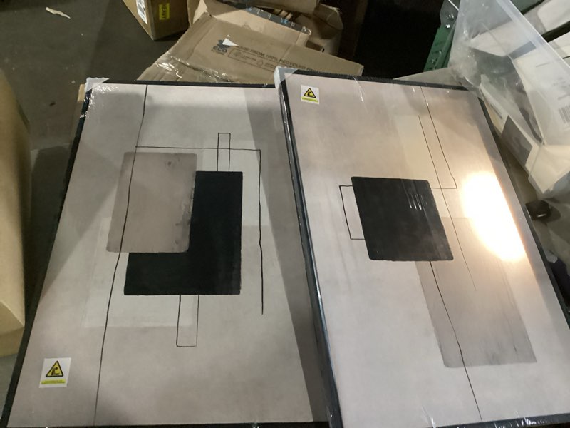 Condition photo showing Good Condition for large framed neutral abstract wall art set of 2, black beige modern canvas prints paintings artwork for walls, minimalist block lines pictures for living room dining room bedroom wall decor 20x30 in 20" w x 30" h x 2pcs minimalism
