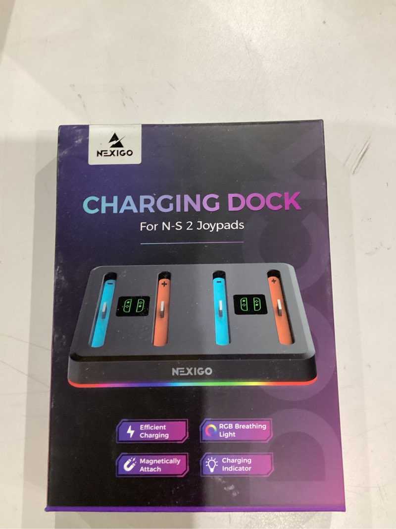 Condition photo showing New/Like New for nexigo enhanced controller charger dock compatible with nintendo switch 2, charging station for joy-pads with multiple rgb light modes, sound alerts, led indicators, built-in kickstand