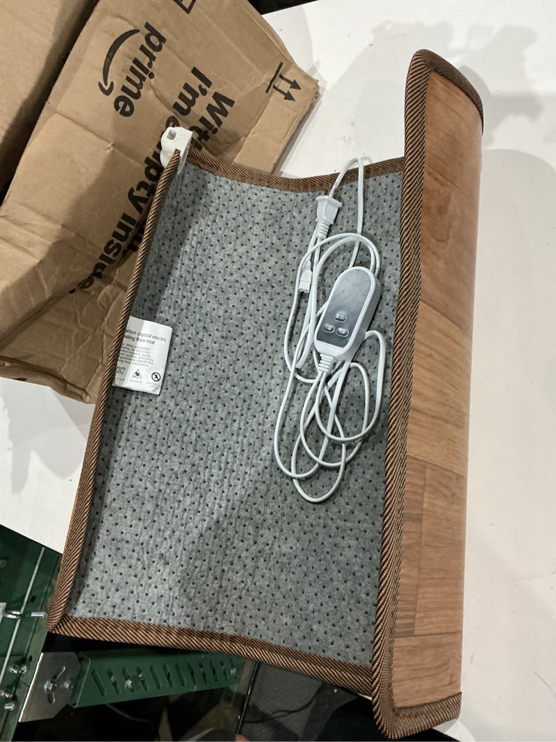 Condition photo showing As Is for everkeen heated floor mat under desk, foot warmer-timed temperature control graphene electric heating film heating pad for home,office (wood stripe)