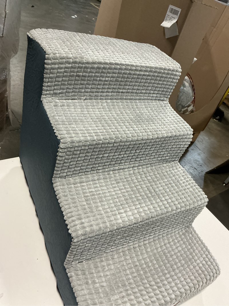 Condition photo showing As Is for POCBLUE Dog Stairs for Bed 17.7" H, 4-Step Pet Steps for High Bed or Couch, Non-Slip Pet Ramp for Small Dogs and Cats Indoor with Washable Cover, Grey Grey 4 15.7x23.6x17.7in