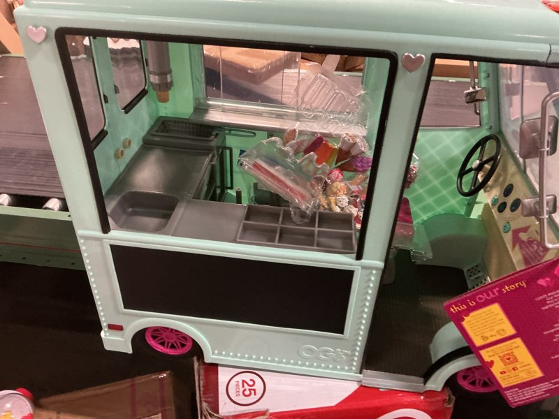 Condition photo showing As Is for our generation sweet stop ice cream truck with electronics for 18" dolls - light blue