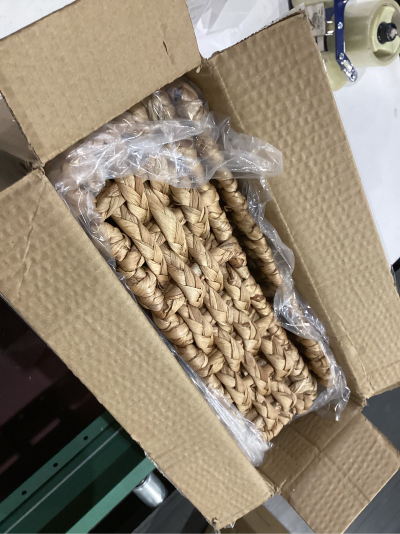 Condition photo showing As Is for decorative box with lid, wicker storage basket, water hyacinth woven decorative box for shelf, coffee table, console table, home decor (large)