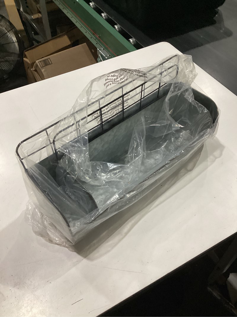 Condition photo showing New/Like New for colonial tin works set of two-decorative wire back wall shelves-industrial, rustic grey/rust