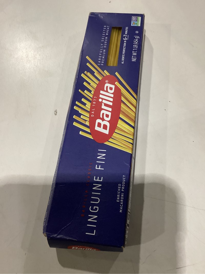 Condition photo showing New/Like New for One box Barilla Linguine Fini Pasta, 16 oz. Box - Non-GMO, Food Groceries, Pantry Staples, Made with Durum Wheat Semolina - Kosher Certified Linguine
