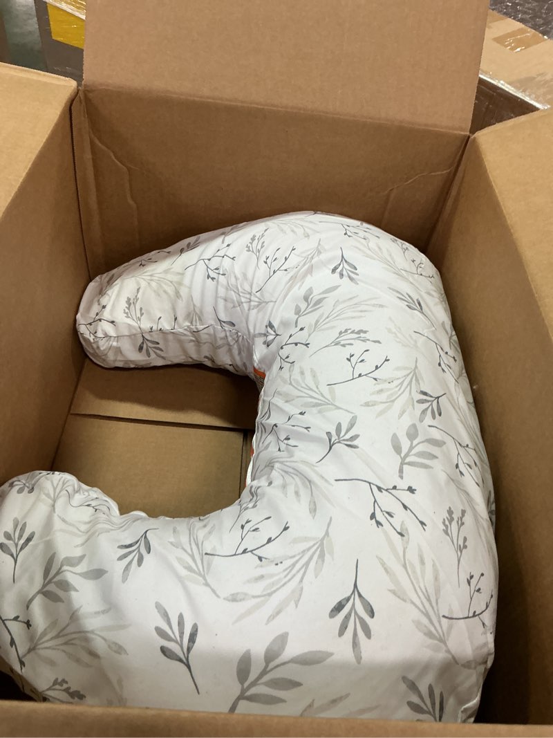 Condition photo showing Good Condition for Boppy Nursing Pillow - Ergonomic Bottle & Breastfeeding Pillow with High, Firm, Large Area, Water-Repellent Cushion with Washable Cover; Baby Safety Alliance Verified - Gray Gentle Leaves New Nursing Pillow Gray Gentle Leaves