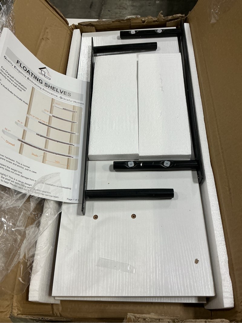 Condition photo showing Good Condition for qeeig floating shelves for wall 23.6" long - wall mounted shelf bathroom kitchen living room bedroom farmhouse home decor display bookshelf large 23.6 x 9.3 inch set of 2, white (008-60w) 23.6" b. white