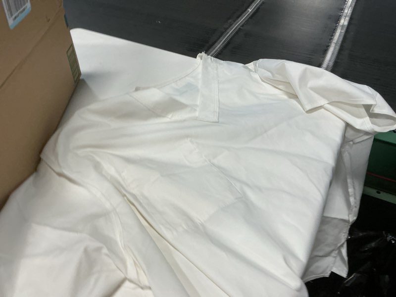 Condition photo showing As Is for Loose Cotton Shirt White Loose Bat Sleeve Collar Shirt Woman Daily Pullover V-Neck Blouses Top for Office School White Medium ( similar 