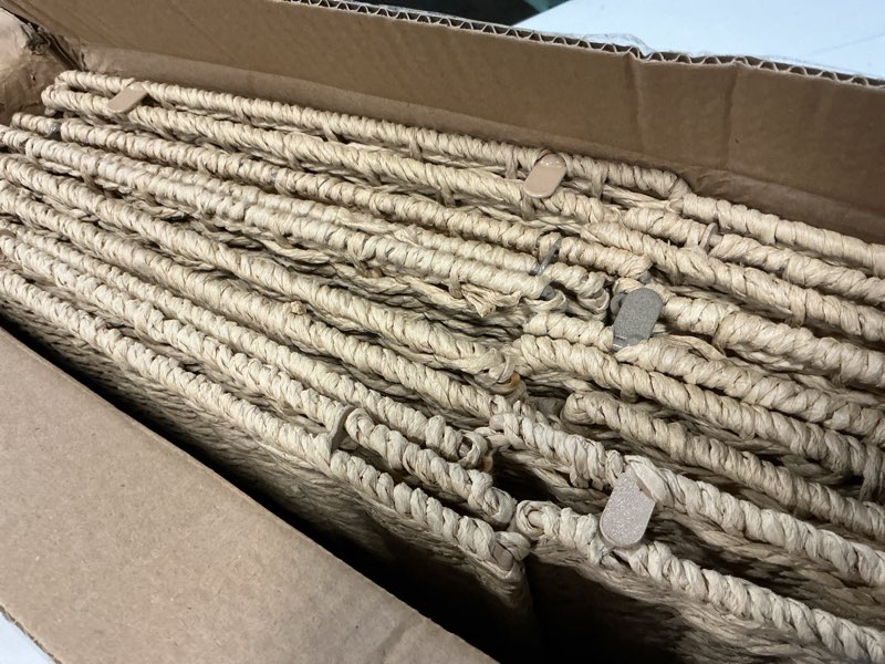 Condition photo showing Good Condition for 10.5'' Foldable Large Cube Paper Rope Storage Baskets with Handles and Built-in Metal Frame, 4pcs Stylish and Durable Woven Open Storage Bins Perfect for Toy Shelves and Living Room Organizing