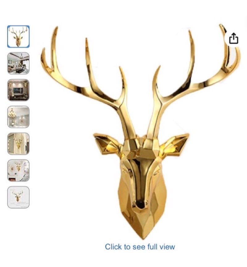 (Broken)Wall Decor with Golden Deer Head, Wall Bracket with Deer Head, Resin Animal Head Wall Decor, Wall Decor with Background, Decoration