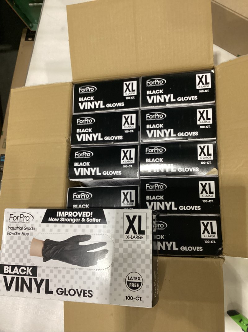 Condition photo showing New/Like New for ForPro Professional Collection Disposable Vinyl Gloves, Black, Industrial Grade, Powder-Free, Latex-Free, Non-Sterile, Food Safe, 2.75 Mil. Palm, 3.9 Mil. Fingers, X-Large, 100-Count (Pack of 10) Black X-large (Pack of 1000)