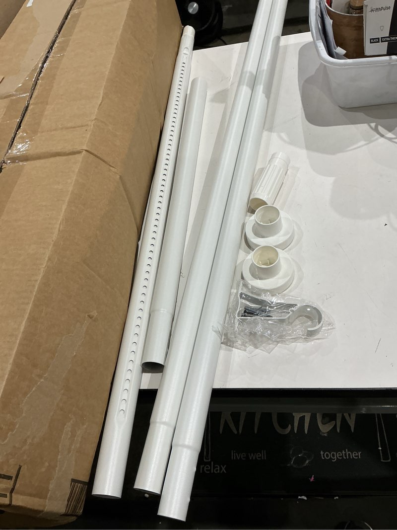 Condition photo showing As Is for tension curtain rod?40-166in(3.33-13.83ft) one-click fast extension rod easy to install white long outdoor curtain rods no drilling never rust for window or shower patio diameter 1.26 inches