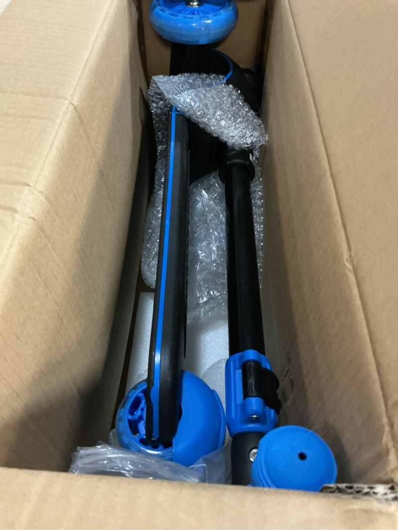 Condition photo showing As Is for gotrax ks3 pro folding kick scooter for kids, one key removable seat & 3 extra wide pu light-up wheels and anti-slip deck, adjustable height handlebar and lean-to-steer scooter for children aged 2-8 blue