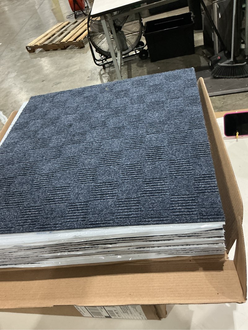 Condition photo showing Good Condition for 24"x 24" carpet tile peel and place - crochet (ocean blue) (60sq.ft.) 15 tiles 24"x24" ocean blue